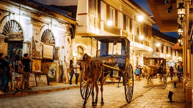 A kalesa, a Spanish-era horse-drawn carriage in the Philippines, once a primary mode of transportation during the colonial period.
