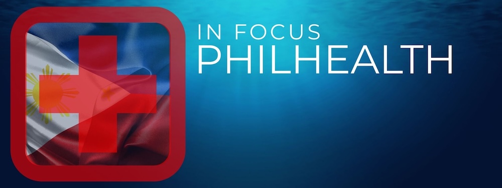 PhilHealth logo with medical cross in the background representing public healthcare in the Philippines