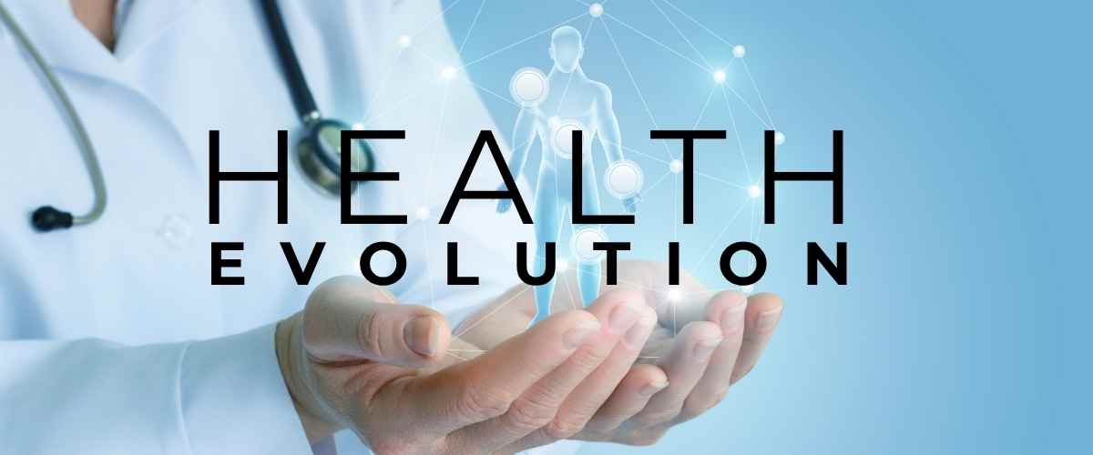 Healthcare evolution in the Philippines shown with medical cross, magnifying glass, and helping hands graphic