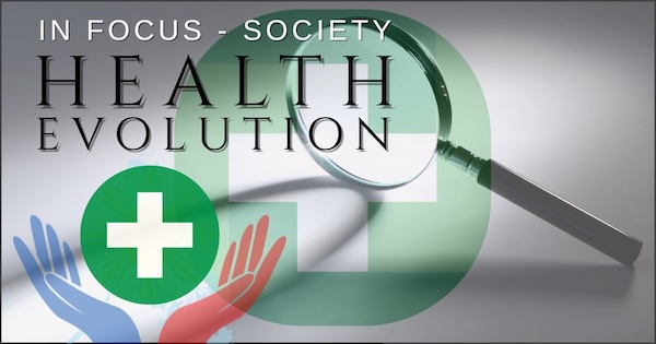 Healthcare evolution in the Philippines shown with medical cross, magnifying glass, and helping hands graphic